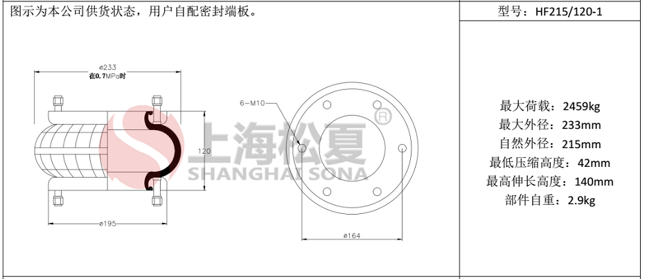 HF215/120-1法蘭式橡膠空氣彈簧，糾偏氣囊